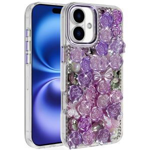 For iPhone 17 Muti-Color Floral Bling Stones Ornaments Case - Purple