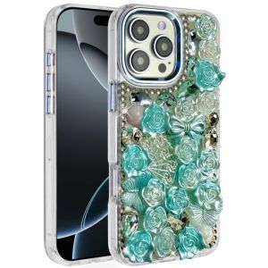 For iPhone 17E / 16E / SE4 Muti-Color Floral Bling Stones Ornaments Case - Blue