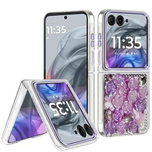 For Motorola Razr 2025 2024 Muti-Color Floral Bling Stones Ornaments Case - Purple