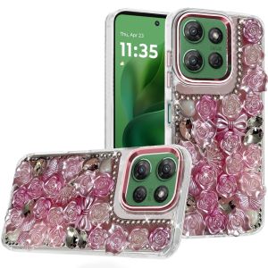 For Moto G Power 2026/2025 Muti-Color Floral Bling Stones Ornaments Case - Pink