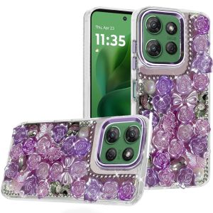 For Moto G Power 2026/2025 Muti-Color Floral Bling Stones Ornaments Case - Purple