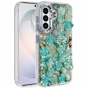 For Samsung Galaxy s26 FE Muti-Color Floral Bling Stones Ornaments Case - Blue