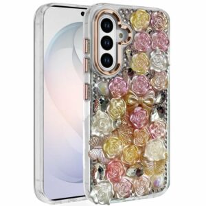 For Samsung Galaxy s26 FE Muti-Color Floral Bling Stones Ornaments Case - Orange