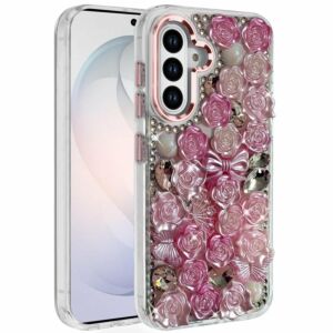 For Samsung Galaxy s26 FE Muti-Color Floral Bling Stones Ornaments Case - Pink