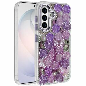 For Samsung Galaxy s26 FE Muti-Color Floral Bling Stones Ornaments Case - Purple