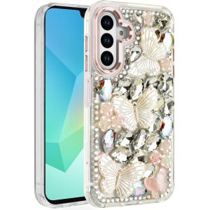 For Samsung A16 5G Lavished Floral Butterfly Bling Stones Hybrid Case - Rose Gold
