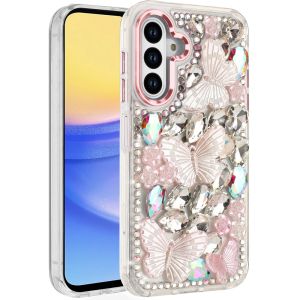 For Samsung A15 5G Lavished Floral Butterfly Bling Stones Hybrid Case - Pink