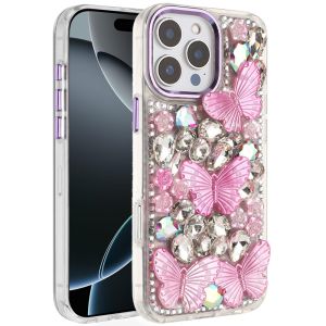 For iPhone 16 Pro Max 6.9 Lavished Floral Butterfly Bling Stones Hybrid Case - Purple