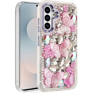 For Samsung s26 Plus Lavished Floral Butterfly Bling Stones Hybrid Case - Purple