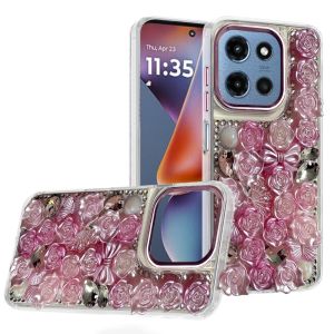 For Moto G 5G 2025/2026 - G Play 2026 - Muti-Color Rose Bling Stones Ornaments Case - Pink