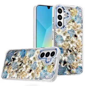 For Samsung A16 5G Muti-Color Rose Bling Stones Ornaments Case - Blue