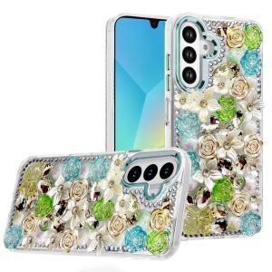 For Samsung A16 5G Muti-Color Rose Bling Stones Ornaments Case - Green