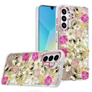 For Samsung A16 5G Muti-Color Rose Bling Stones Ornaments Case - Pink