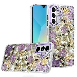 For Samsung A16 5G Muti-Color Rose Bling Stones Ornaments Case - Purple