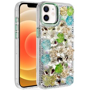 For iPhone 12 & iPhone 12 Pro Muti-Color Rose Bling Stones Ornaments Case - Green