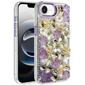 For iPhone 16E (E edition) / SE4 (2025) Muti-Color Rose Bling Stones Ornaments Case - Purple