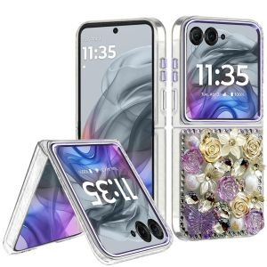 For Motorola Razr 2025 2024 Muti-Color Rose Bling Stones Ornaments Case - Purple
