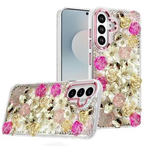 For Samsung s26 Muti-Color Rose Bling Stones Ornaments Case - Pink