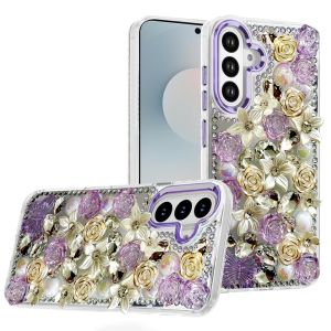 For Samsung s26 Muti-Color Rose Bling Stones Ornaments Case - Purple