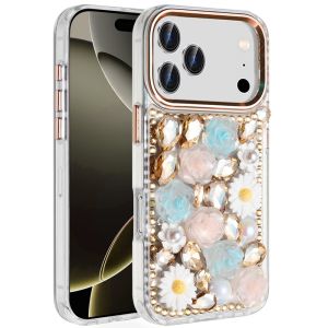 For iPhone 17 Pro Max Spectacular Full Bling Stones Glitter HQ Hybrid Floral Series - Gold