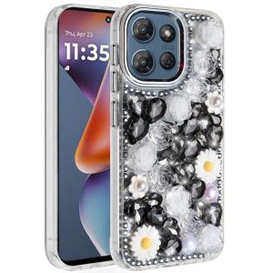For Motorola Moto G 5G 2025 Spectacular Full Bling Stones Glitter HQ Hybrid Floral Series - Black