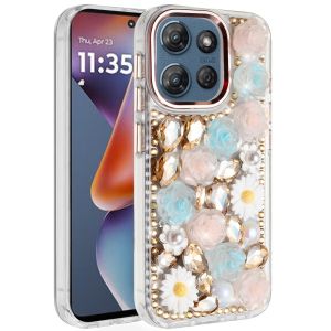 For Motorola Moto G 5G 2025 Spectacular Full Bling Stones Glitter HQ Hybrid Floral Series - Gold