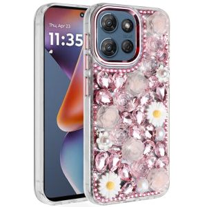 For Motorola Moto G 5G 2025 Spectacular Full Bling Stones Glitter HQ Hybrid Floral Series - Pink