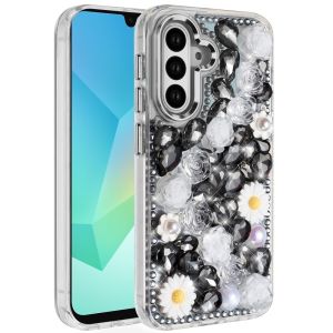 For Samsung A16 5G Spectacular Full Bling Stones Glitter HQ Hybrid Floral Series - Black