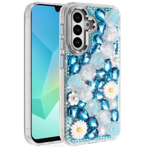 For Samsung A16 5G Spectacular Full Bling Stones Glitter HQ Hybrid Floral Series - Blue