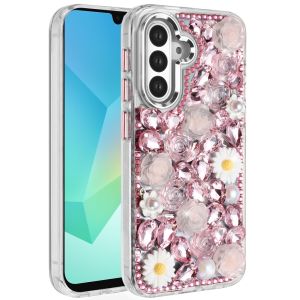 For Samsung A16 5G Spectacular Full Bling Stones Glitter HQ Hybrid Floral Series - Pink