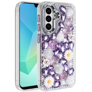 For Samsung A16 5G Spectacular Full Bling Stones Glitter HQ Hybrid Floral Series - Purple