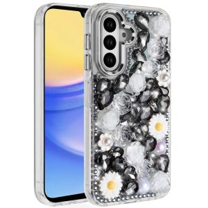 For Samsung A15 5G Spectacular Full Bling Stones Glitter HQ Hybrid Floral Series - Black