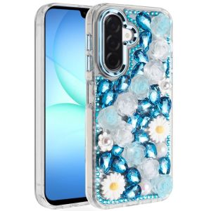 For Samsung A17 5G Spectacular Full Bling Stones Glitter HQ Hybrid Floral Series - Blue