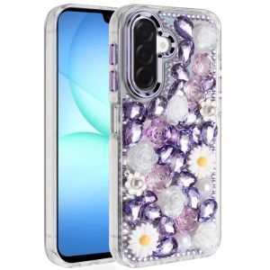 For Samsung A17 5G Spectacular Full Bling Stones Glitter HQ Hybrid Floral Series - Purple
