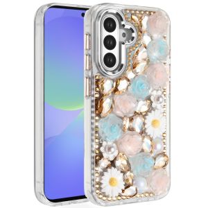 For Samsung Galaxy A36 Spectacular Full Bling Stones Glitter HQ Hybrid Floral Series - Gold