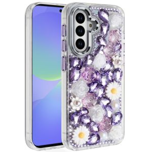 For Samsung Galaxy A36 Spectacular Full Bling Stones Glitter HQ Hybrid Floral Series - Purple