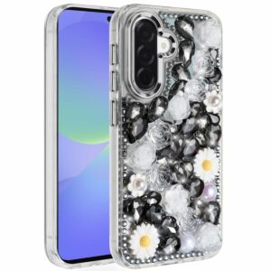 For Samsung Galaxy A37 Spectacular Full Bling Stones Glitter HQ Hybrid Floral Series - Black