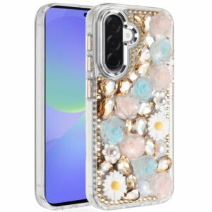 For Samsung Galaxy A37 Spectacular Full Bling Stones Glitter HQ Hybrid Floral Series - Gold