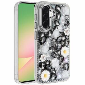 For Samsung Galaxy A57 Spectacular Full Bling Stones Glitter HQ Hybrid Floral Series - Black