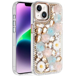For iPhone 13/14 Spectacular Full Bling Stones Glitter HQ Hybrid Floral Series - Gold