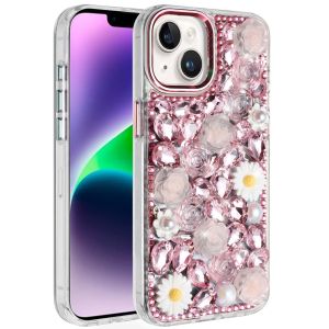 For iPhone 13/14 Spectacular Full Bling Stones Glitter HQ Hybrid Floral Series - Pink