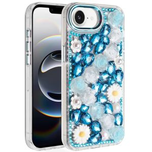 For iPhone 16E (E edition) / SE4 (2025) Spectacular Full Bling Stones Glitter HQ Hybrid Floral Series - Blue