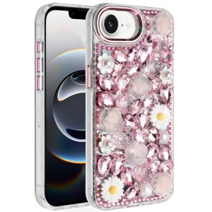 For iPhone 16E (E edition) / SE4 (2025) Spectacular Full Bling Stones Glitter HQ Hybrid Floral Series - Pink