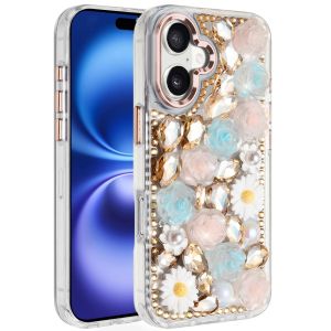 For iPhone 17 Spectacular Full Bling Stones Glitter HQ Hybrid Floral Series - Gold