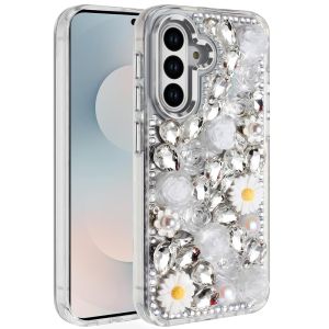 For Samsung s26 Plus Spectacular Full Bling Stones Glitter HQ Hybrid Floral Series - White