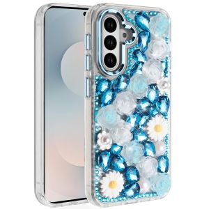 For Samsung s26 Spectacular Full Bling Stones Glitter HQ Hybrid Floral Series - Blue