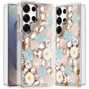 For Samsung s25 Ultra Spectacular Full Bling Stones Glitter HQ Hybrid Floral Series - Gold