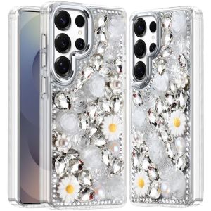 For Samsung s25 Ultra Spectacular Full Bling Stones Glitter HQ Hybrid Floral Series - White