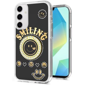 For Motorola Moto G Power 5G 2025 Smiling Glitter Ornament Bling With Ring Stand Hybrid Case Cover - Black