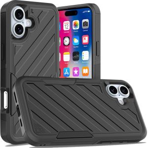 For iPhone 16 6.1 inch Noble lined shockproof dual layer hybrid - Black/Black
